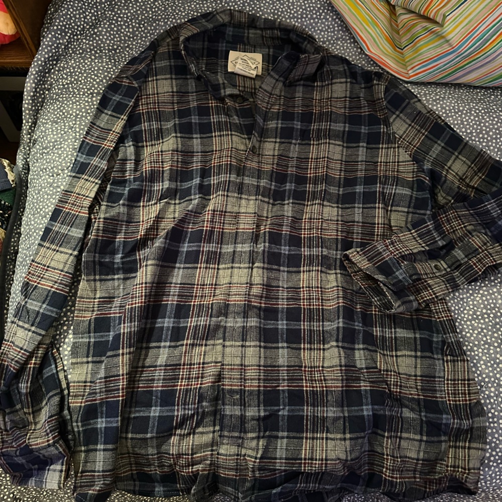St. John's Bay Navy and Charcoal Flannel Plaid Shirt